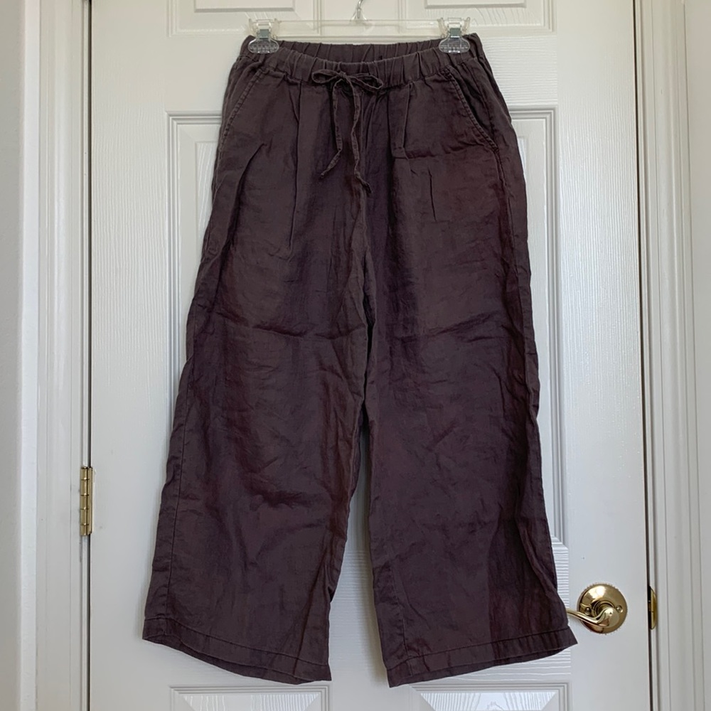 MUJI Wide Leg Cropped Linen Pants